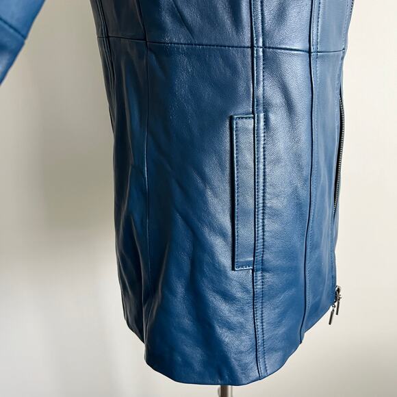 Denim and Company d & co. Blue Leather Jacket Mock Neck Two Way Zip XXSP - Picture 5 of 15